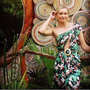 Patbo Floral Asymmetrical Maxi Dress Green Size 0